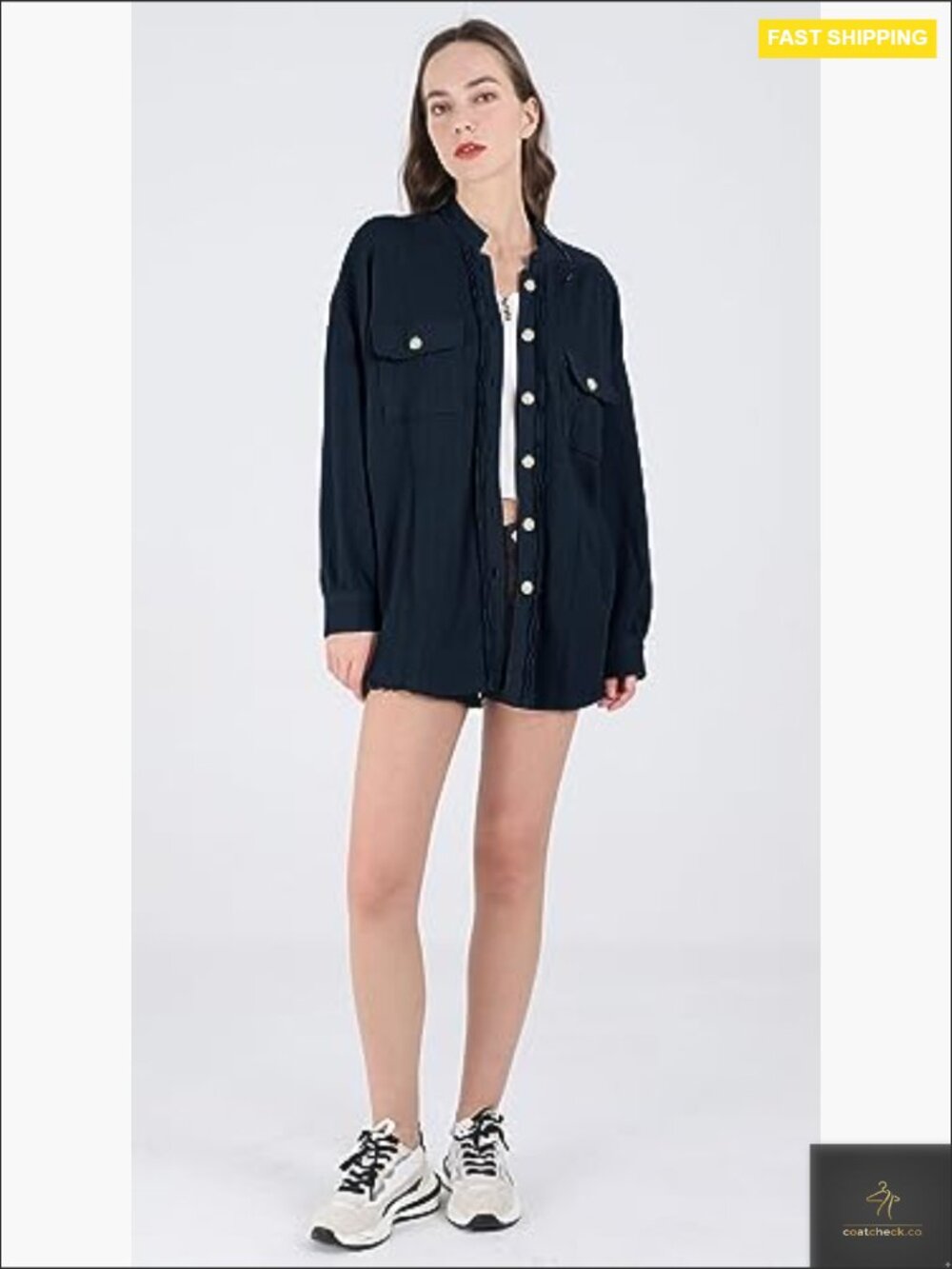 Waffle Knit Button Down Shacket Oversized Batwing Sleeve Loose Fit Blouse Top - Picture 4 of 6